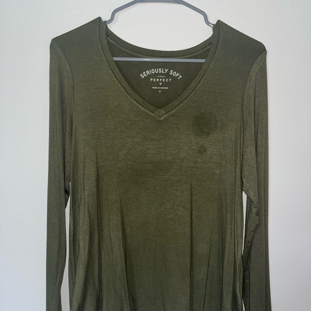 Olive Green V-Neck Top